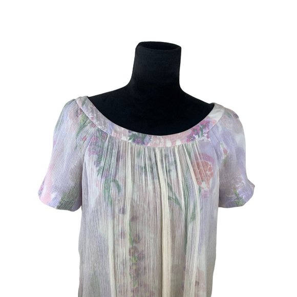 Anthropologie HD in Paris Dipped Chroma Swing Dress 8 Floral Gauze Overlay Ombre - Picture 2 of 11